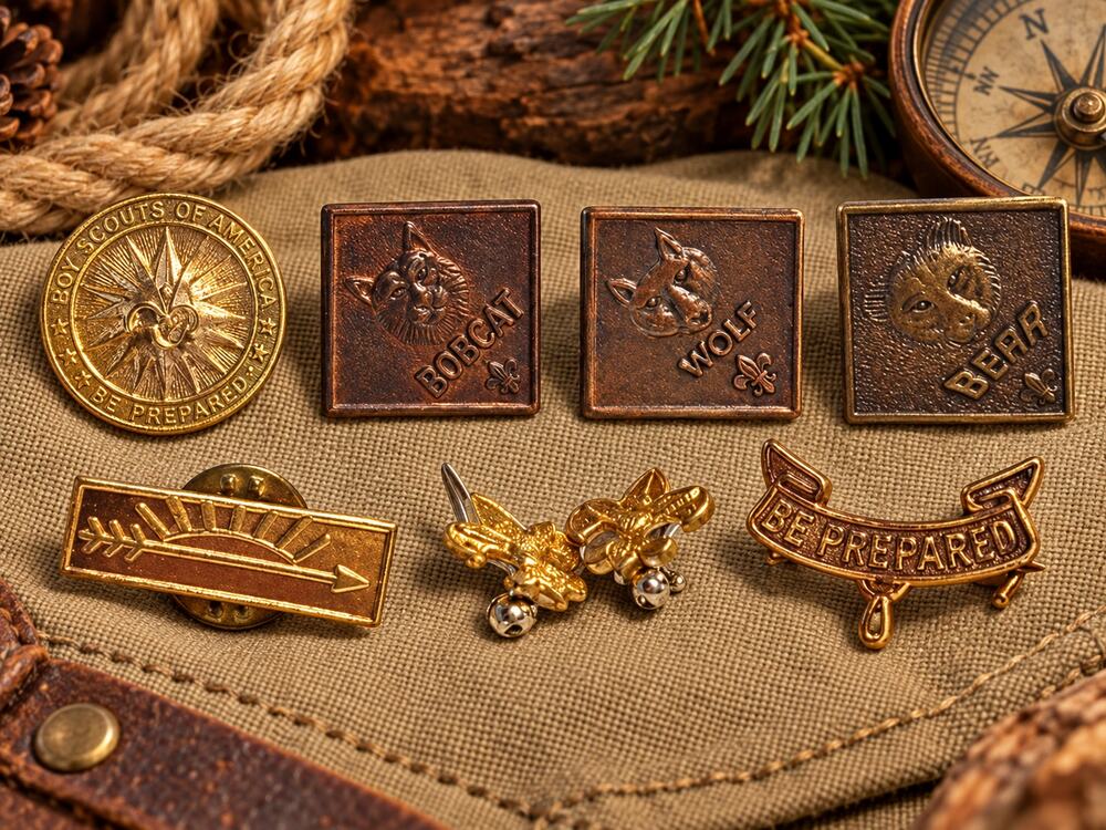 Vintage Boy Cub Scout Rank Award Pins Lot of 8 Bear Wolf Bobcat Arrow of Light